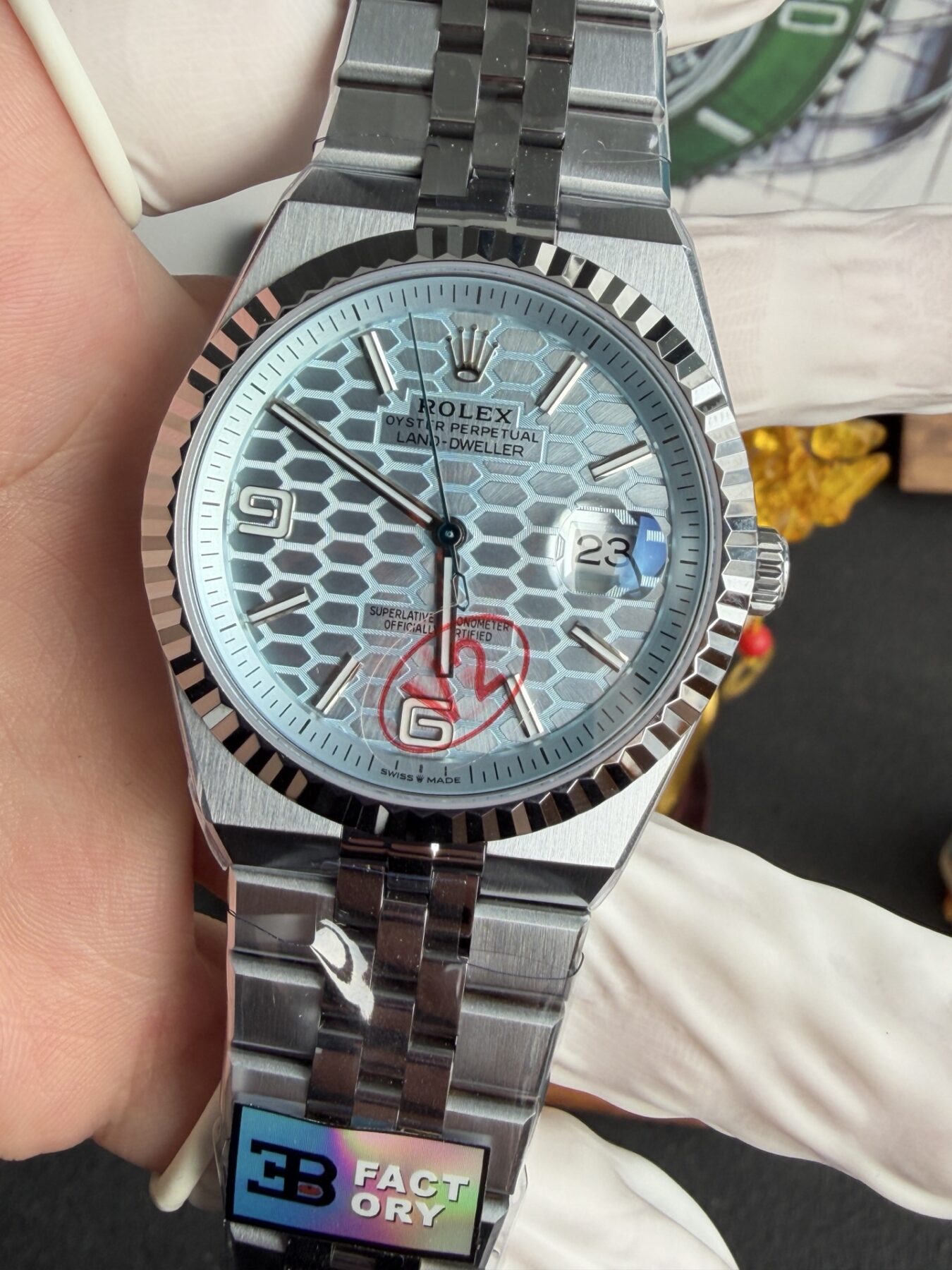 Rolex Land-Dweller 127336 Ice-Blue Honeycomb-Motif Dial 40mm Super Clone - Image 10