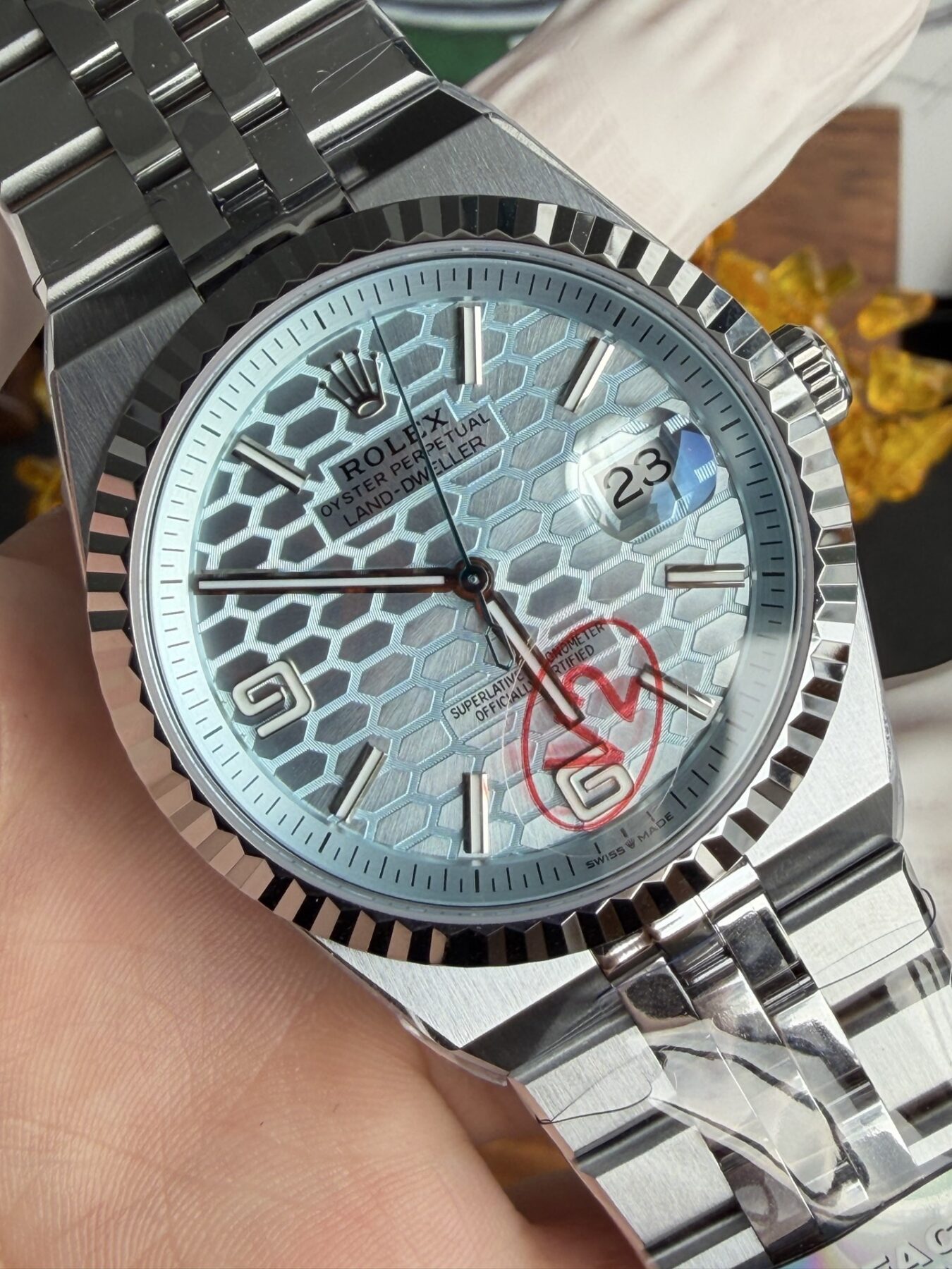 Rolex Land-Dweller 127336 Ice-Blue Honeycomb-Motif Dial 40mm Super Clone - Image 9