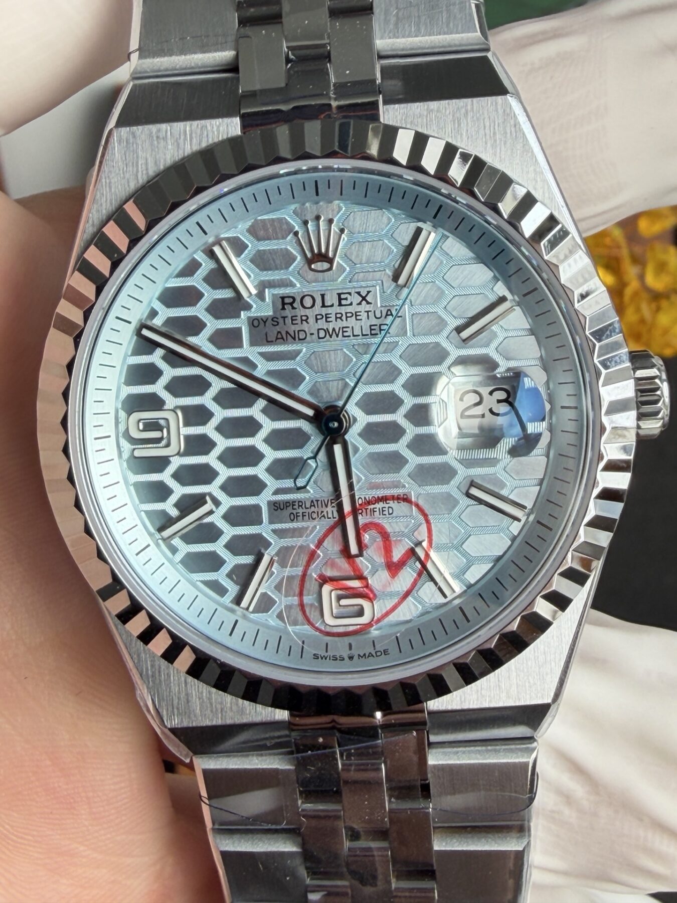 Rolex Land-Dweller 127336 Ice-Blue Honeycomb-Motif Dial 40mm Super Clone - Image 8