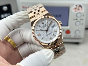 Alternative view of Rolex Land-Dweller 127235 Rose Gold White Honeycomb-Motif Dial 36mm Super Clone