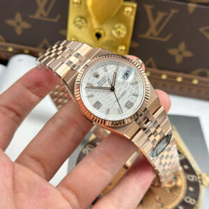 Alternative view of Rolex Land-Dweller 127235 Rose Gold White Honeycomb-Motif Dial 36mm Replica