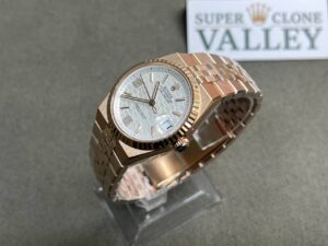 Rolex Land-Dweller 127235 Rose Gold White Honeycomb-Motif Dial 36mm Super Clone - Super Clone Valley - detail view 1
